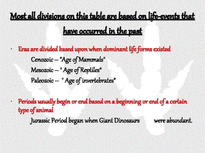 Most all divisions on this table are based on life-events that have occurred in