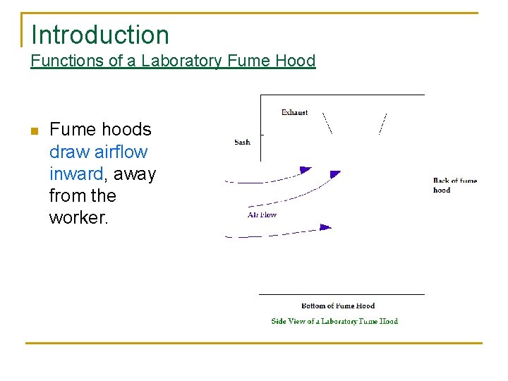 Introduction Functions of a Laboratory Fume Hood n Fume hoods draw airflow inward, away