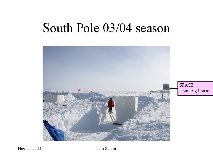 South Pole 03/04 season SPASE counting house Nov 30, 2003 Tom Gaisser 
