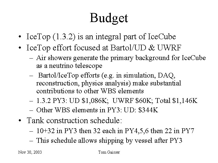 Budget • Ice. Top (1. 3. 2) is an integral part of Ice. Cube