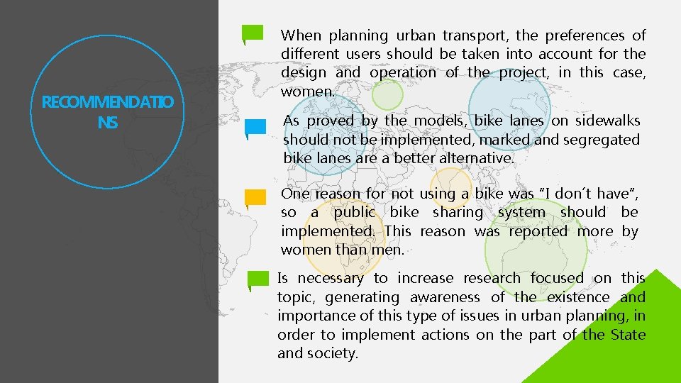 RECOMMENDATIO NS When planning urban transport, the preferences of different users should be taken