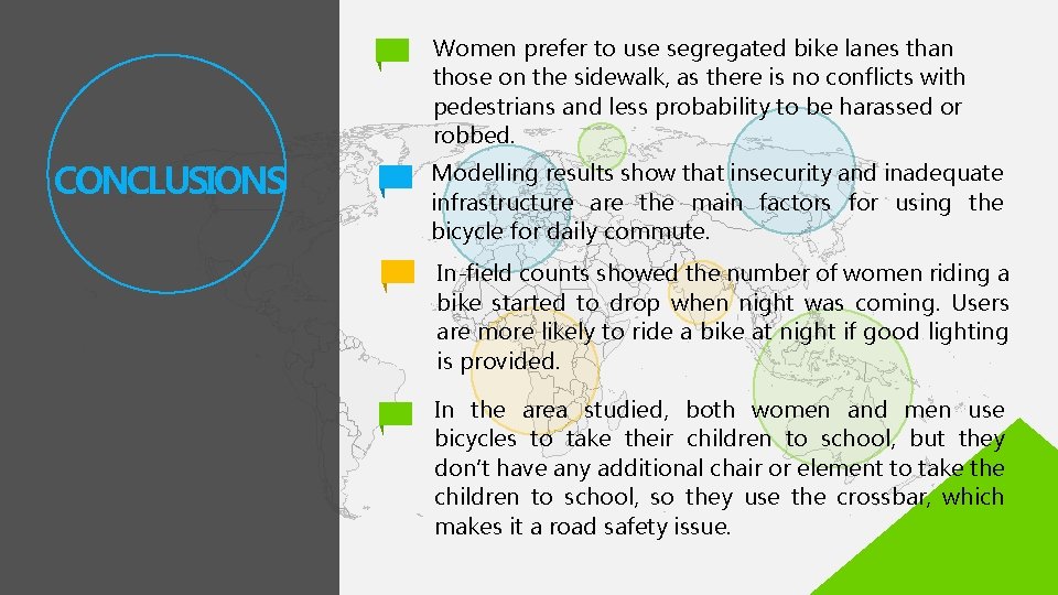 Women prefer to use segregated bike lanes than those on the sidewalk, as there