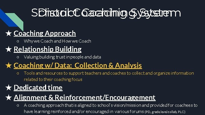 School District Coaching System ★ Coaching Approach ○ Why we Coach and How we