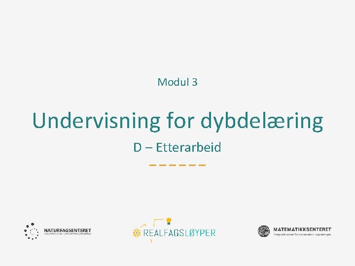 Modul 3 Undervisning for dybdelæring D – Etterarbeid 