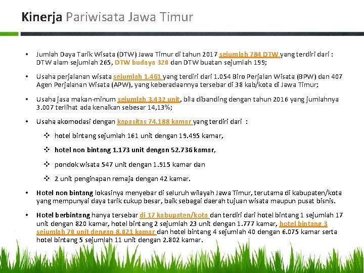 Kinerja Pariwisata Jawa Timur • Jumlah Daya Tarik Wisata (DTW) Jawa Timur di tahun