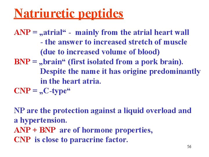 Natriuretic peptides ANP = „atrial“ - mainly from the atrial heart wall - the