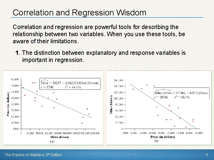Correlation and Regression Wisdom Correlation and regression are powerful tools for describing the relationship