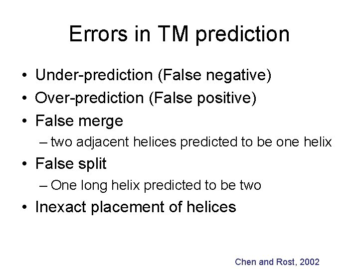 Errors in TM prediction • Under-prediction (False negative) • Over-prediction (False positive) • False