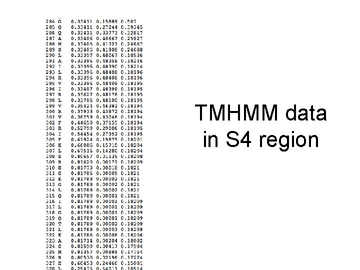 TMHMM data in S 4 region 