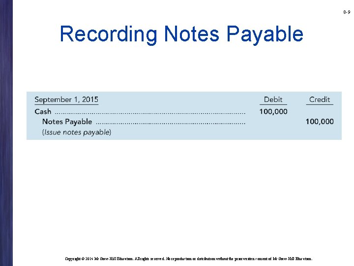 8 -9 Recording Notes Payable Copyright © 2014 Mc. Graw-Hill Education. All rights reserved.