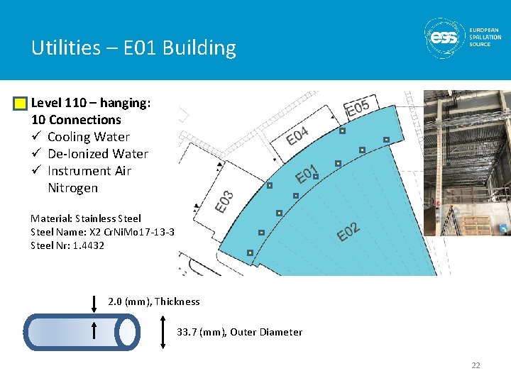 Utilities – E 01 Building Level 110 – hanging: 10 Connections ü Cooling Water
