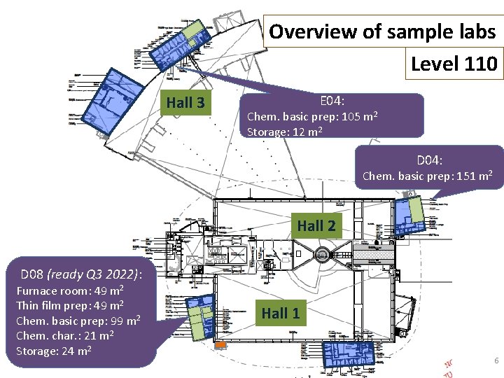 Overview of sample labs Level 110 Hall 3 E 04: Chem. basic prep: 105