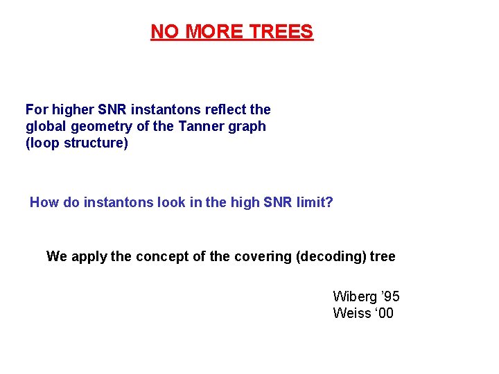 NO MORE TREES For higher SNR instantons reflect the global geometry of the Tanner