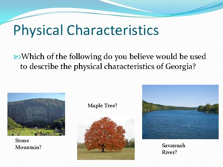 Physical Characteristics Which of the following do you believe would be used to describe