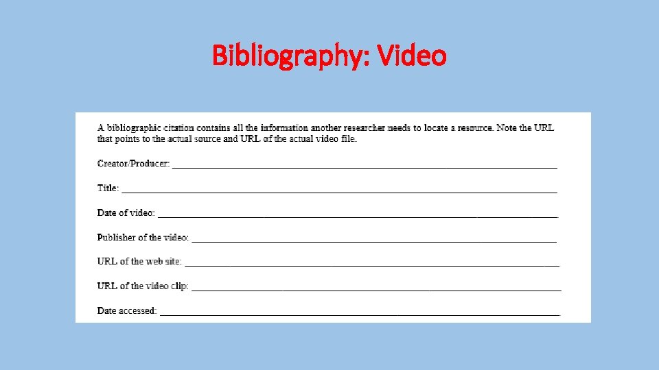 Bibliography: Video 