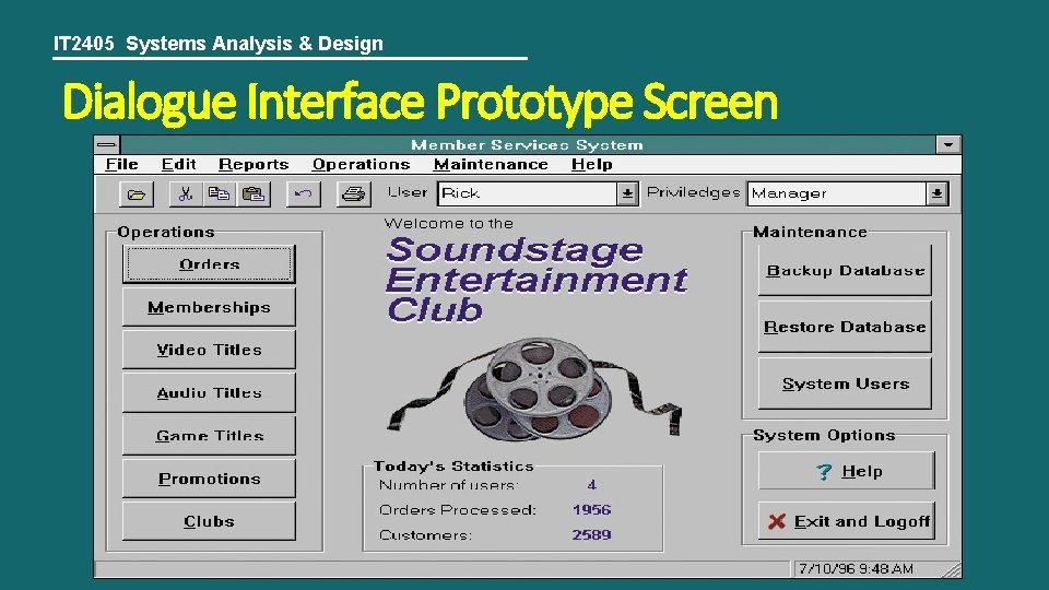 IT 2405 Systems Analysis & Design Dialogue Interface Prototype Screen 
