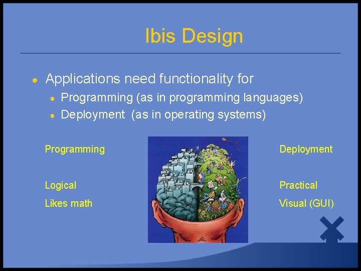 Ibis Design ● Applications need functionality for ● ● Programming (as in programming languages)