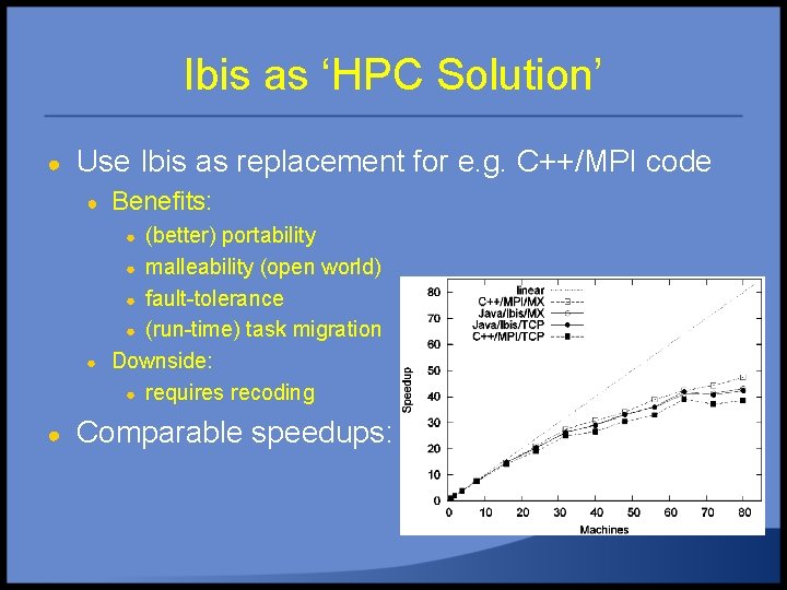 Ibis as ‘HPC Solution’ ● Use Ibis as replacement for e. g. C++/MPI code