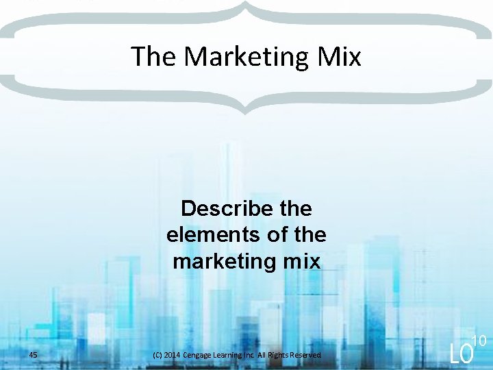 The Marketing Mix Describe the elements of the marketing mix 10 45 (C) 2014