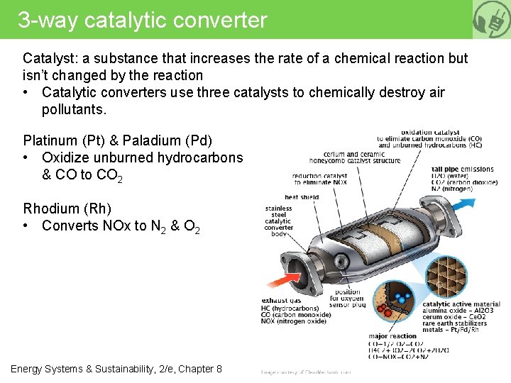 3 -way catalytic converter Catalyst: a substance that increases the rate of a chemical