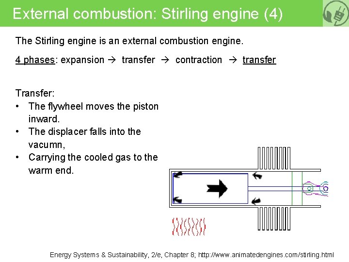 External combustion: Stirling engine (4) The Stirling engine is an external combustion engine. 4
