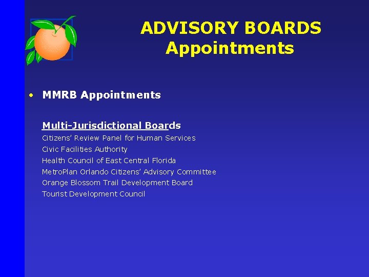 ADVISORY BOARDS Appointments • MMRB Appointments Multi-Jurisdictional Boards Citizens’ Review Panel for Human Services