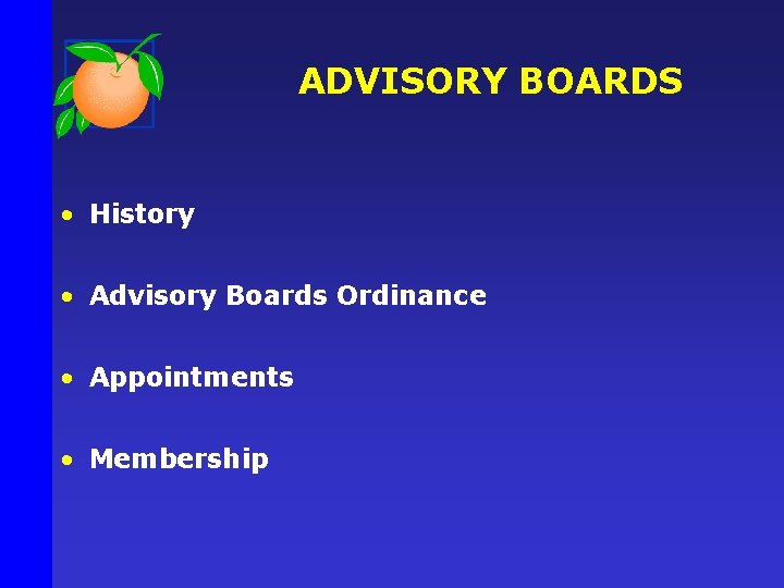 ADVISORY BOARDS • History • Advisory Boards Ordinance • Appointments • Membership 