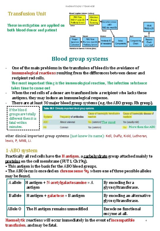 HAEMATOLOGY TEAM 436 Transfusion Unit These investigation are applied on both blood donor and