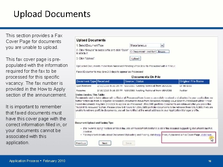 Upload Documents This section provides a Fax Cover Page for documents you are unable