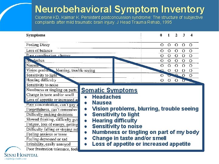 Neurobehavioral Symptom Inventory Cicerone KD, Kalmar K. Persistent postconcussion syndrome: The structure of subjective