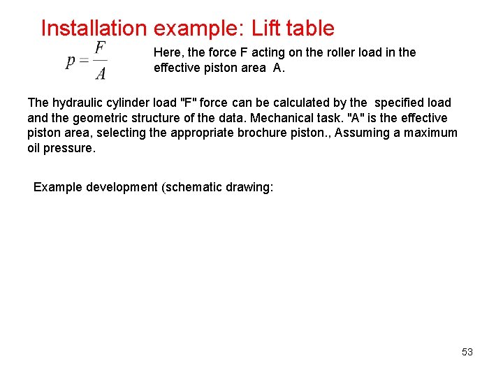 Installation example: Lift table Here, the force F acting on the roller load in