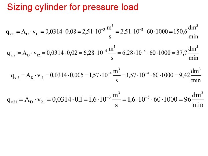 Sizing cylinder for pressure load 