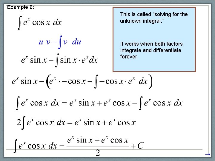 Example 6: This is called “solving for the unknown integral. ” It works when