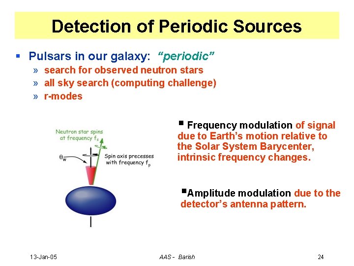 Detection of Periodic Sources § Pulsars in our galaxy: “periodic” » search for observed