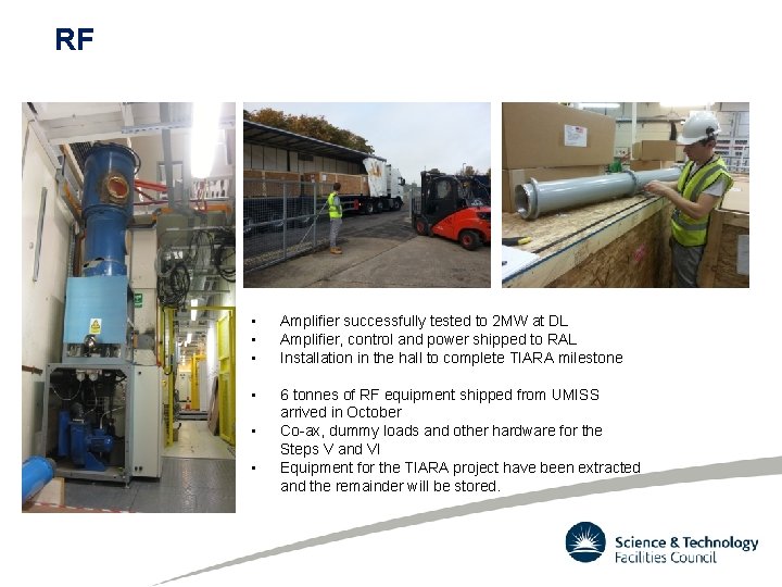 RF • • • Amplifier successfully tested to 2 MW at DL Amplifier, control