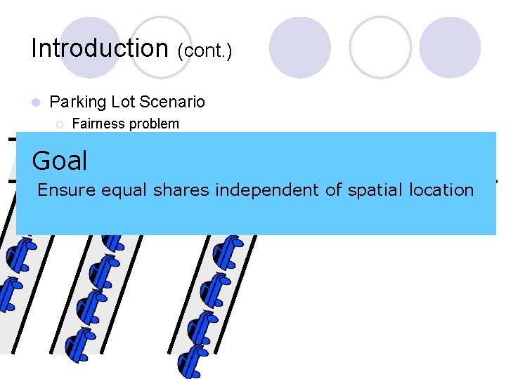 Introduction (cont. ) l Parking Lot Scenario ¡ Fairness problem Goal Ensure equal shares Introduction (cont. ) l Parking Lot Scenario ¡ Fairness problem Goal Ensure equal shares