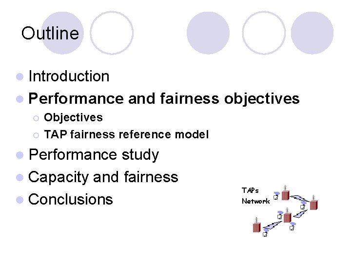 Outline l Introduction l Performance and fairness objectives Objectives ¡ TAP fairness reference model Outline l Introduction l Performance and fairness objectives Objectives ¡ TAP fairness reference model