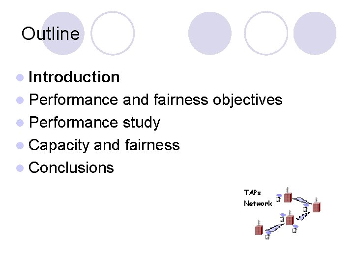 Outline l Introduction l Performance and fairness objectives l Performance study l Capacity and Outline l Introduction l Performance and fairness objectives l Performance study l Capacity and