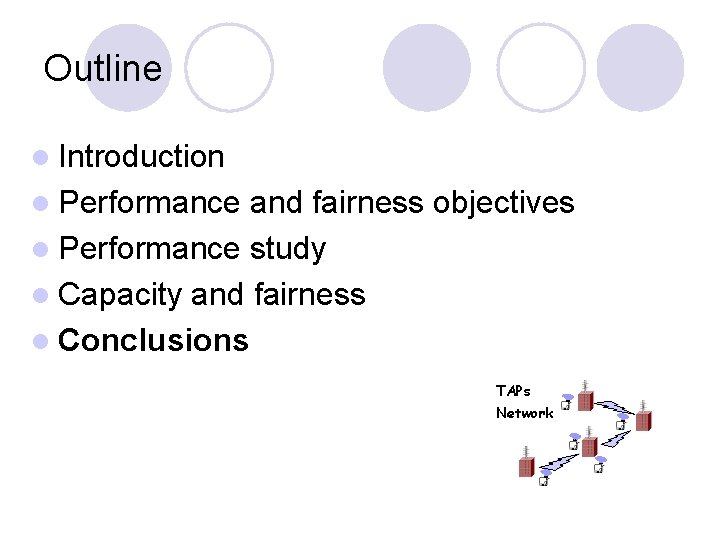 Outline l Introduction l Performance and fairness objectives l Performance study l Capacity and Outline l Introduction l Performance and fairness objectives l Performance study l Capacity and