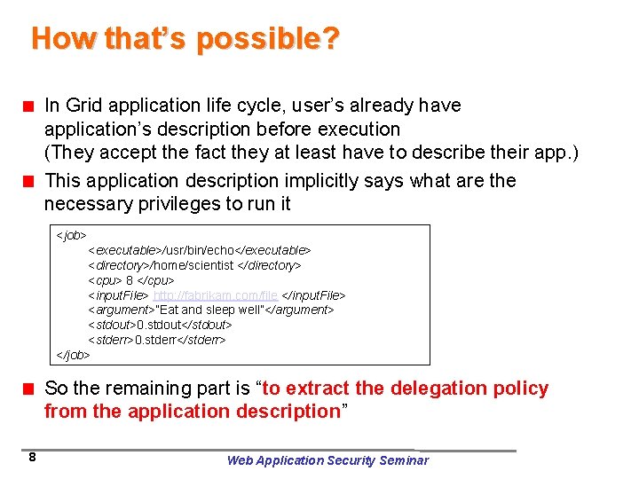 How that’s possible? In Grid application life cycle, user’s already have application’s description before