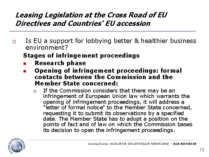 Leasing Legislation at the Cross Road of EU Directives and Countries' EU accession o