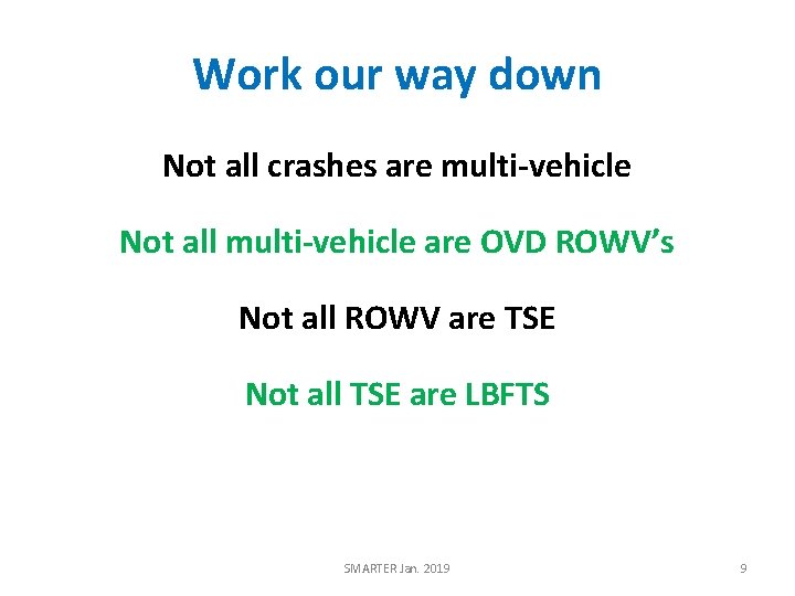 Work our way down Not all crashes are multi-vehicle Not all multi-vehicle are OVD