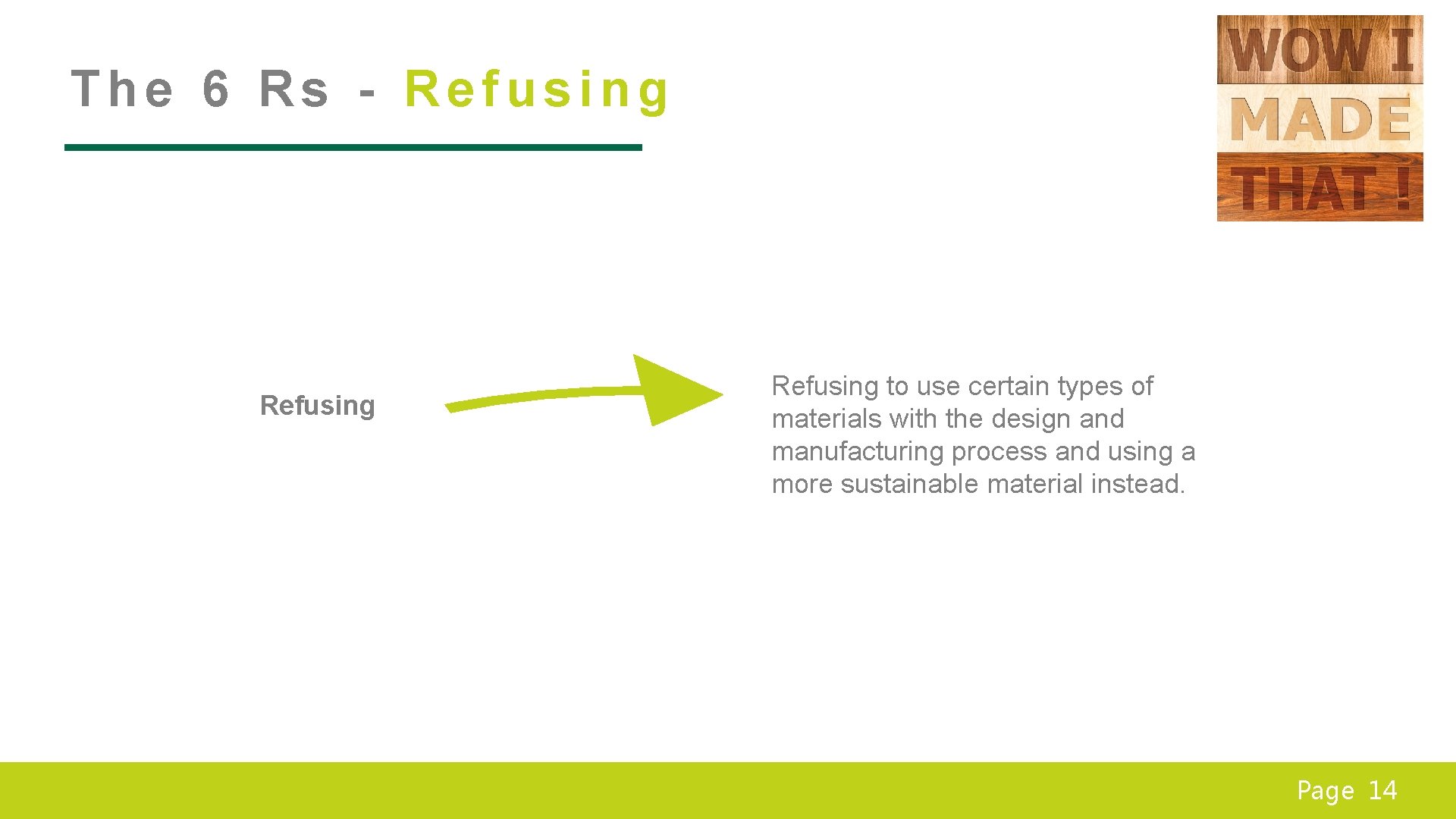 The 6 Rs - Refusing to use certain types of materials with the design