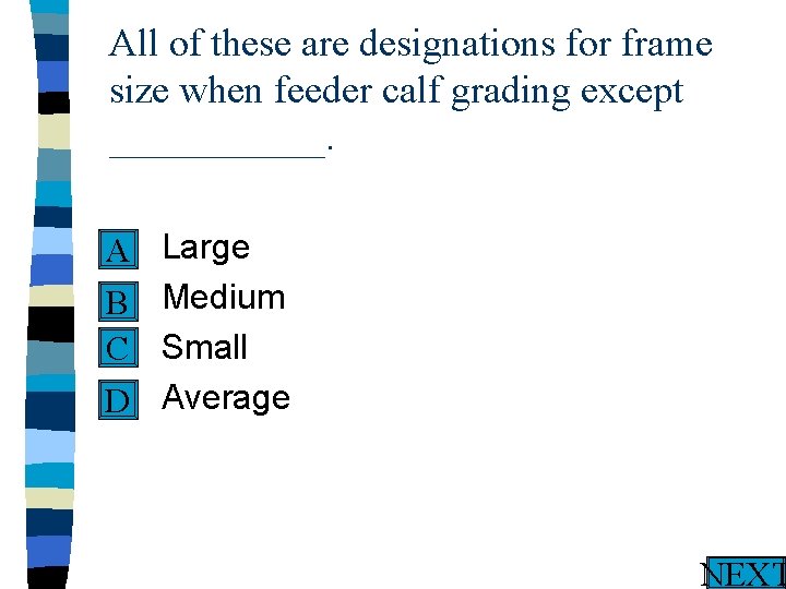 All of these are designations for frame size when feeder calf grading except ______.