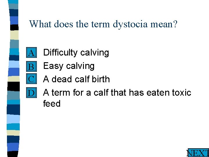 What does the term dystocia mean? n A n B C n n D