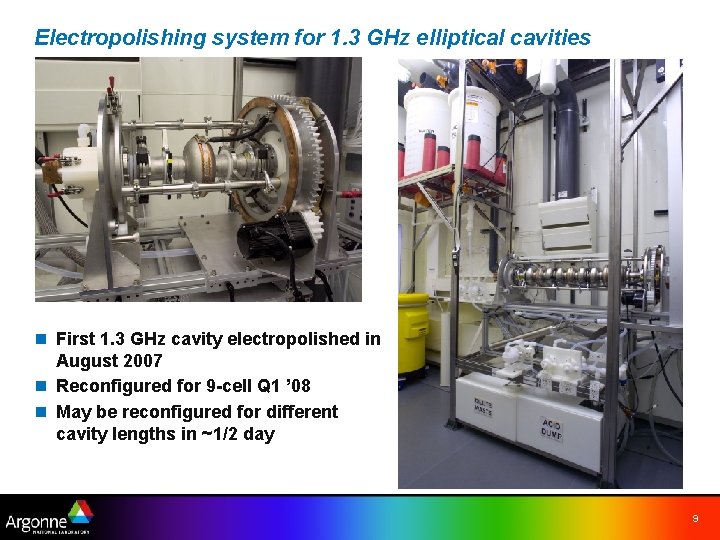 Electropolishing system for 1. 3 GHz elliptical cavities n First 1. 3 GHz cavity