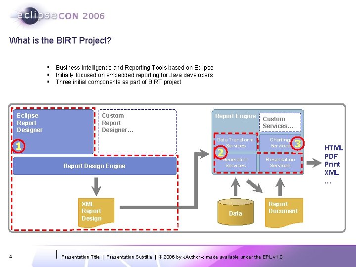 What is the BIRT Project? § Business Intelligence and Reporting Tools based on Eclipse