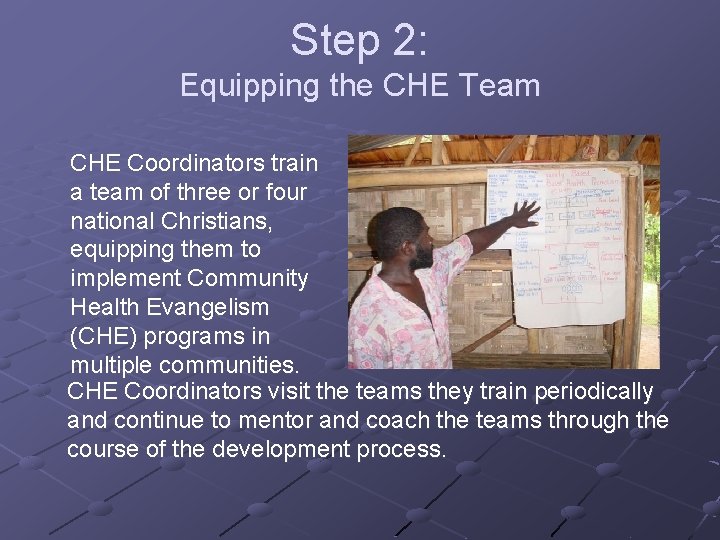 Step 2: Equipping the CHE Team CHE Coordinators train a team of three or
