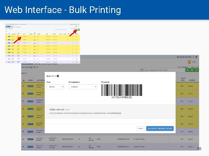 Web Interface - Bulk Printing 16 