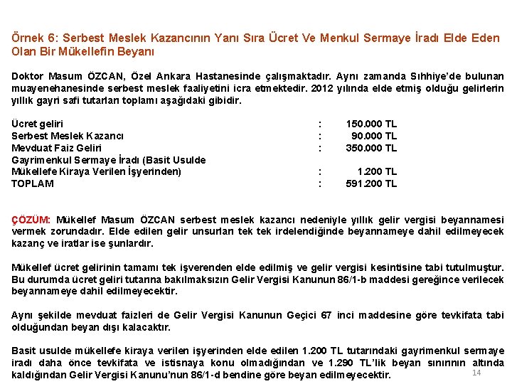 Örnek 6: Serbest Meslek Kazancının Yanı Sıra Ücret Ve Menkul Sermaye İradı Elde Eden